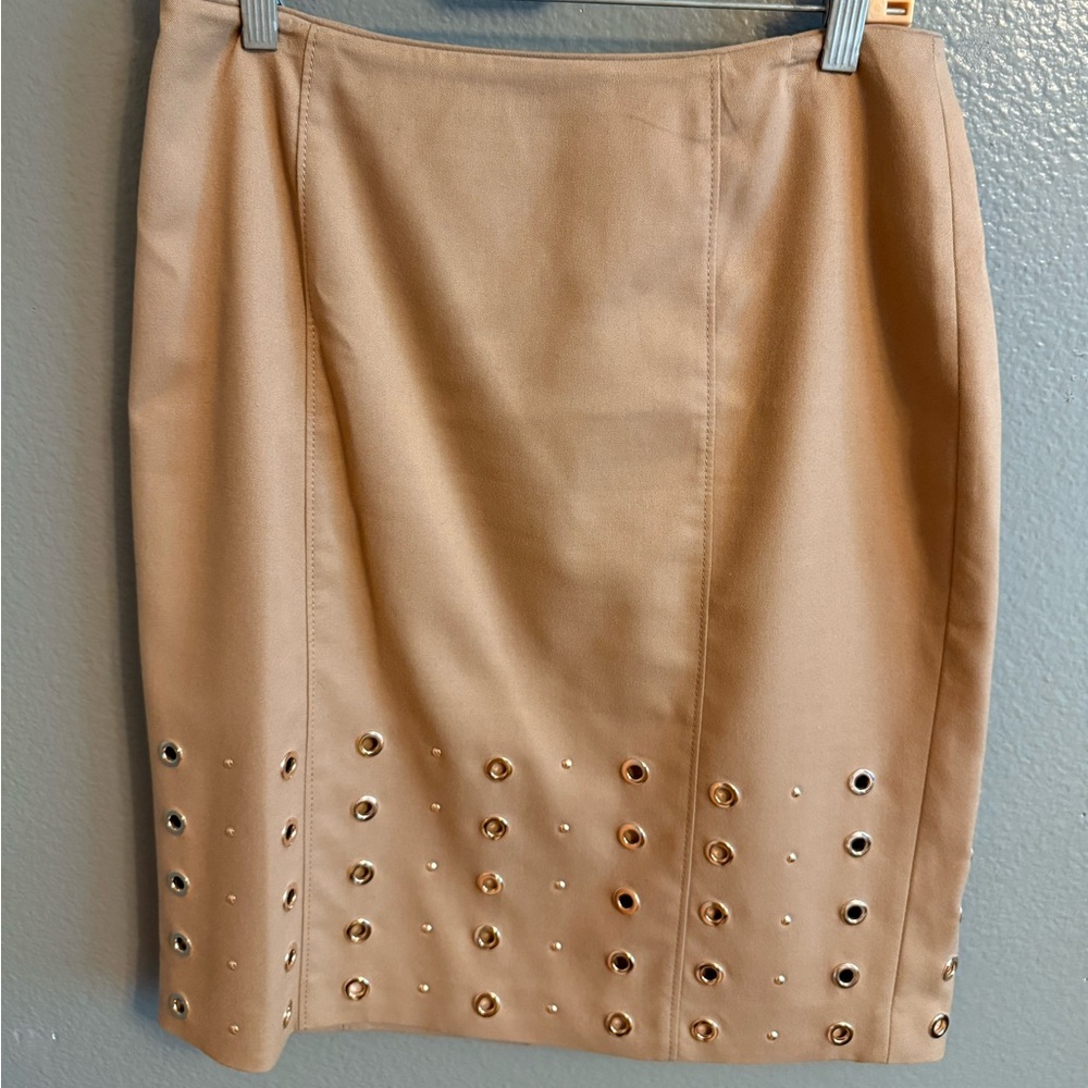 White House Black Market Tan Pencil Skirt with Grommet Accents